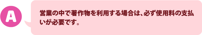 営業の中で著作物を利用する場合は、必ず使用料の支払いが必要です。